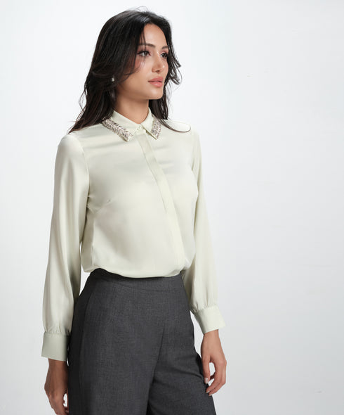 Collar Bead Detailed Chiffon Shirt